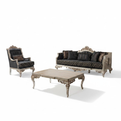 Sofa tapicerowana Ustaw Zestaw sofowy trzyosobowy Fotel Materiał Sofa Szara Tabela 3-częściowa