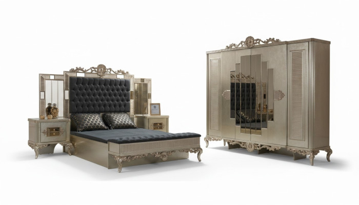 Podwójne łóżko Chesterfield Luxury Sypialnia Ustawić łóżko 5szt Złote łóżko