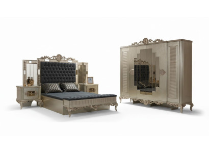 Podwójne łóżko Chesterfield Luxury Sypialnia Ustawić łóżko 5szt Złote łóżko