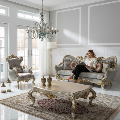 Sofa tapicerowana Ustaw Zestaw sofowy Fotel Trzyosobowy Materiał Sofa Sofy w kolorze niebieskim