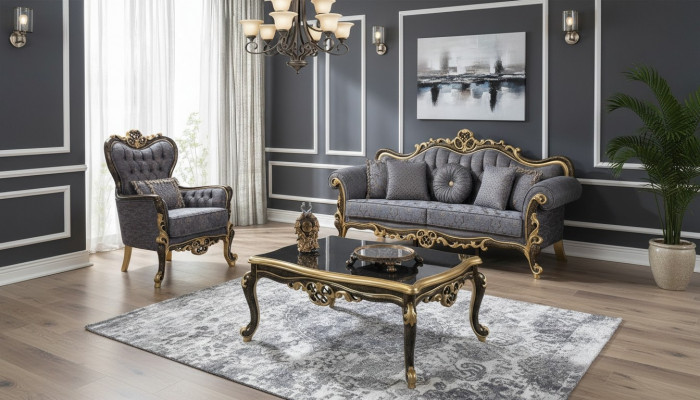 Zestaw sofowy Sofa Tapicerowana Chesterfield Sofa Trzyosobowa Fotel Niebieski Zestaw