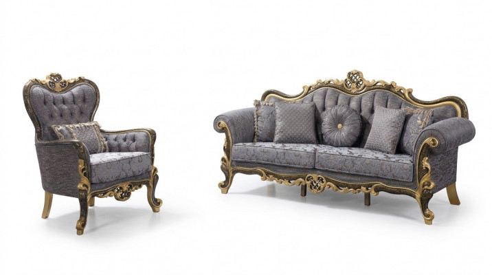 Zestaw sofowy Sofa Tapicerowana Chesterfield Sofa Trzyosobowa Fotel Niebieski Zestaw