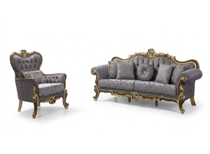 Zestaw sofowy Sofa Tapicerowana Chesterfield Sofa Trzyosobowa Fotel Niebieski Zestaw