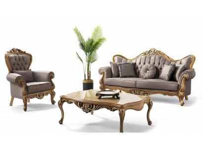 Sofa Tapicerowana Chesterfield Ustawić Zestaw sofowy Materiał Sofa Szara Komplet Nowy