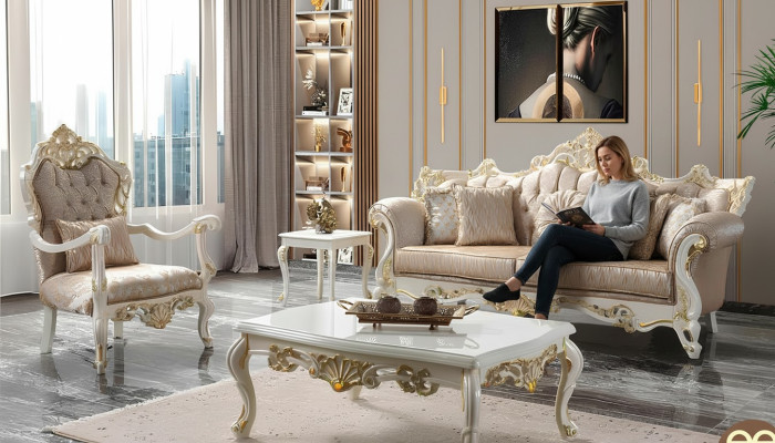 Zestaw sofowy trzyosobowy Fotel Sofa Ustawić szarą sofę tapicerowaną