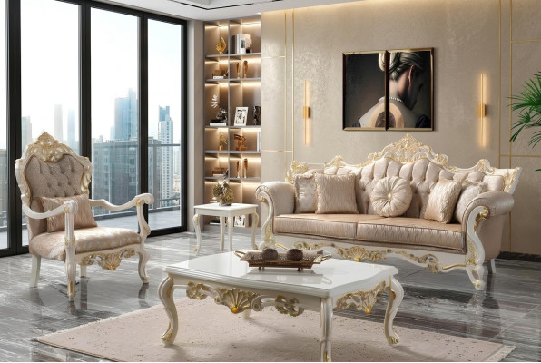 Zestaw sofowy trzyosobowy Fotel Sofa Ustawić szarą sofę tapicerowaną