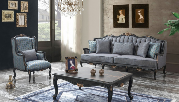 Sofa Zestaw sofowy kanapa materiałowa sofa tapicerowana szary komplet Chesterfield