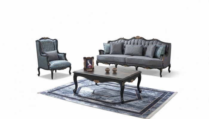 Sofa Zestaw sofowy kanapa materiałowa sofa tapicerowana szary komplet Chesterfield