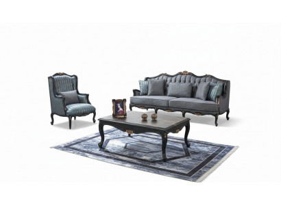 Sofa Zestaw sofowy kanapa materiałowa sofa tapicerowana szary komplet Chesterfield