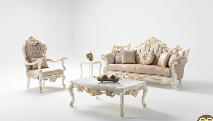 Luksusowy zestaw wypoczynkowy Ustawić sofę tapicerowaną Chesterfield Material sofa beżowa