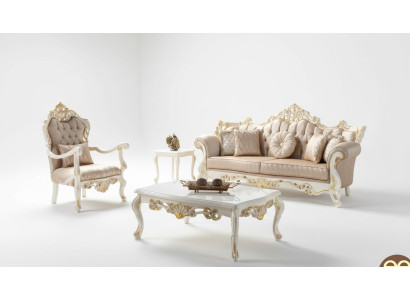 Luksusowy zestaw wypoczynkowy Ustawić sofę tapicerowaną Chesterfield Material sofa beżowa