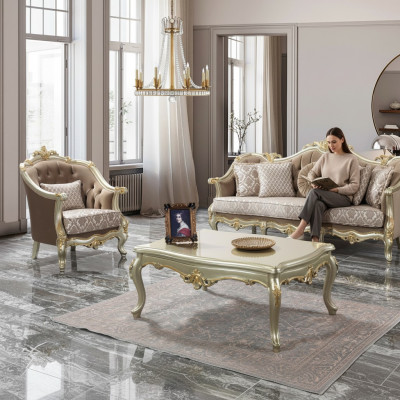 Zestaw sofowy trzyosobowy Fotel Sofa Ustawić beżową sofę tapicerowaną