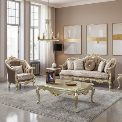 Zestaw sofowy trzyosobowy Fotel Sofa Ustawić beżową sofę tapicerowaną