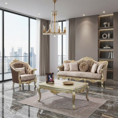 Sofa materiałowa Sofa tapicerowana Ustawić zestaw sofowy Beżowy zestaw Chesterfield