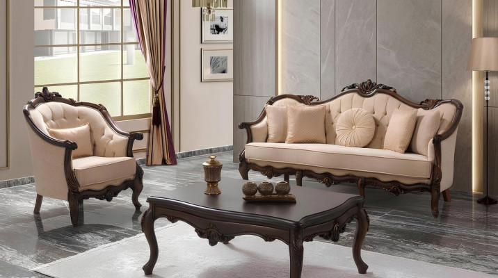Sofa Tapicerowana Sofa Zestaw sofowy Sofa Tkaninowa Beżowy Zestaw Chesterfield