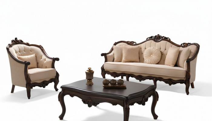 Sofa Tapicerowana Chesterfield Ustawić Zestaw sofowy Materiał Sofa Beżowy Zestaw