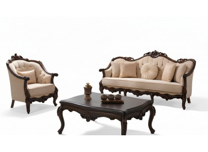Sofa Tapicerowana Chesterfield Ustawić Zestaw sofowy Materiał Sofa Beżowy Zestaw