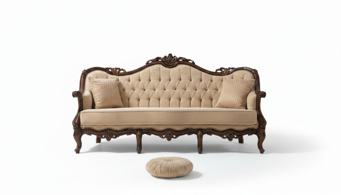 Sofa trzyosobowa 3 Siedziba sofa materiałowa sofa tapicerowana beżowy materiał Chesterfield 235cm