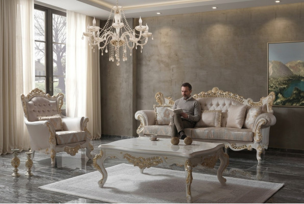 Luksusowy Zestaw sofowy Kompletny zestaw wypoczynkowy Sofa tapicerowana w kolorze beżowym Sofa materiałowa