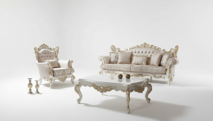 Luksusowy Zestaw sofowy Kompletny zestaw wypoczynkowy Sofa tapicerowana w kolorze beżowym Sofa materiałowa