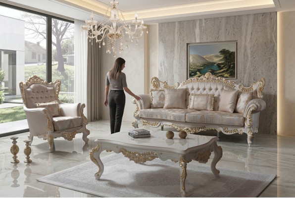 Sofa tapicerowana komplet wypoczynkowy Zestaw sofowy w kolorze beżowym Sofa materiałowa