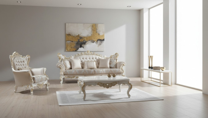 Sofa tapicerowana komplet wypoczynkowy Zestaw sofowy w kolorze beżowym Sofa materiałowa