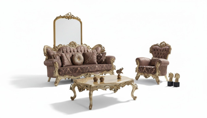 Zestaw sofowy kanapa tapicerowana fioletowa sofa materiałowa Chesterfield komplet 3+1
