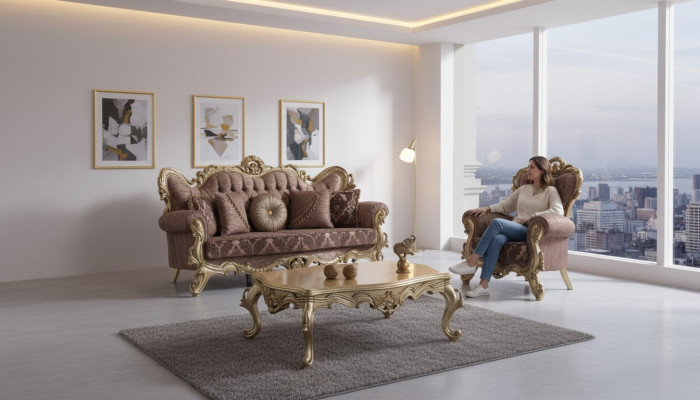 Zestaw Chesterfield sofowy komplet sof tapicerowanych w kolorze fioletowym