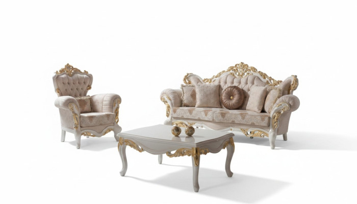 Sofa tapicerowana komplet wypoczynkowy Zestaw sofowy w kolorze beżowym Sofa materiałowa