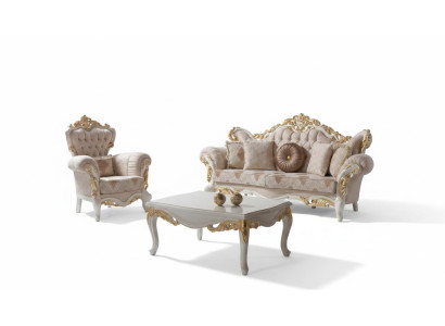 Sofa tapicerowana komplet wypoczynkowy Zestaw sofowy w kolorze beżowym Sofa materiałowa