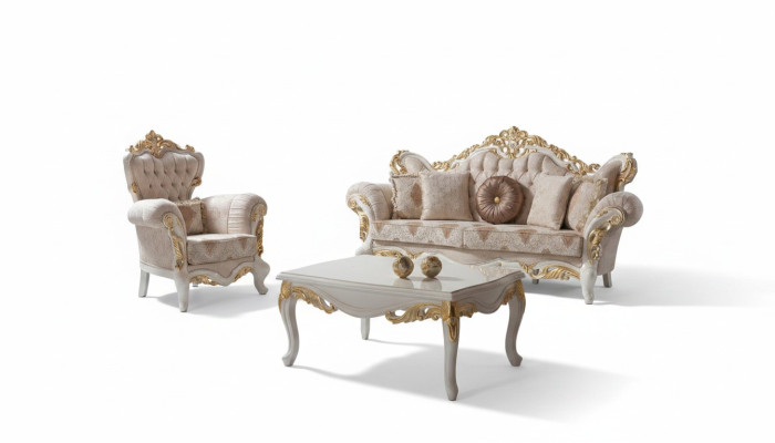 Luksusowy Zestaw sofowy Kompletny Zestaw Sof Beżowa Tapicerowana Sofa Sofa Tkaninowa