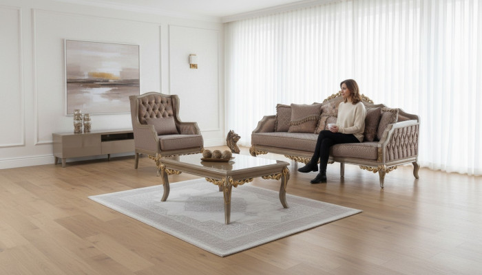 Sofa tapicerowana komplet wypoczynkowy Zestaw sofowy sofa materiałowa sofa brązowa