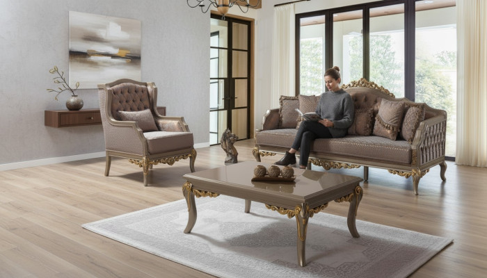 Zestaw sofowy kanapa tapicerowana sofa kanapa brązowa sofa materiałowa Chesterfield komplet kanapy