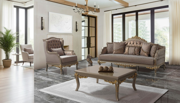 Zestaw sofowy kanapa tapicerowana sofa kanapa brązowa sofa materiałowa Chesterfield komplet kanapy