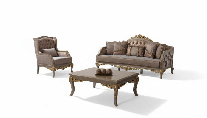 Zestaw sofowy kanapa tapicerowana sofa kanapa brązowa sofa materiałowa Chesterfield komplet kanapy
