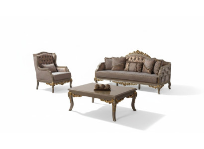 Zestaw sofowy kanapa tapicerowana sofa kanapa brązowa sofa materiałowa Chesterfield komplet kanapy
