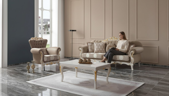 Zestaw sofowy sofa tapicerowana sofa kanapa brązowa sofa materiałowa Chesterfield komplet 3+1