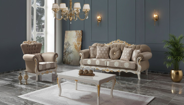 Zestaw sofowy sofa tapicerowana sofa kanapa brązowa sofa materiałowa Chesterfield komplet 3+1
