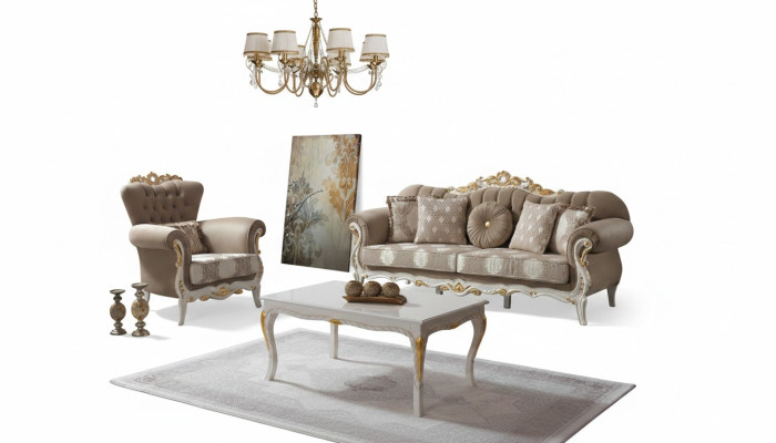Zestaw sofowy sofa tapicerowana sofa kanapa brązowa sofa materiałowa Chesterfield komplet 3+1