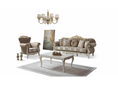 Zestaw sofowy sofa tapicerowana sofa kanapa brązowa sofa materiałowa Chesterfield komplet 3+1