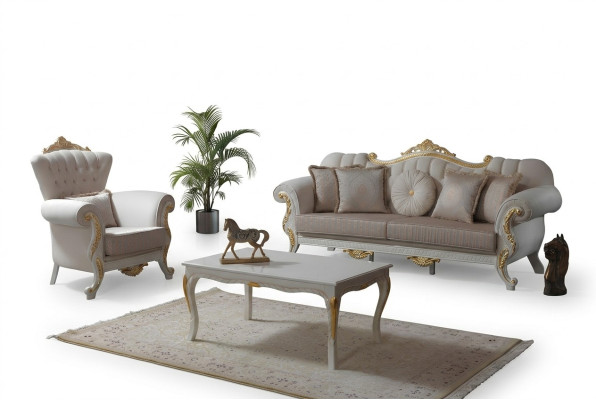 Luksusowy Zestaw sofowy Kompletny zestaw wypoczynkowy Sofa tapicerowana w kolorze beżowym Sofa materiałowa