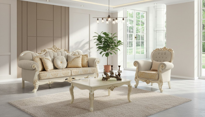 Kanapa Sofa Tapicerowana Sofa Zestaw sofowy Sofa Tkaninowa Beżowy Zestaw Chesterfield Sofy