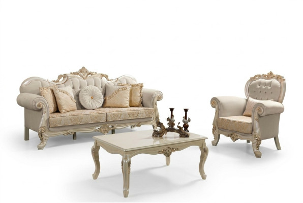 Kanapa Sofa Tapicerowana Sofa Zestaw sofowy Sofa Tkaninowa Beżowy Zestaw Chesterfield Sofy