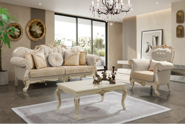 Luksusowy Zestaw sofowy Kompletny zestaw wypoczynkowy Sofa tapicerowana w kolorze beżowym Sofa materiałowa
