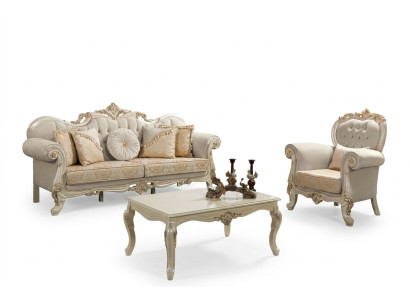 Luksusowy Zestaw sofowy Kompletny zestaw wypoczynkowy Sofa tapicerowana w kolorze beżowym Sofa materiałowa