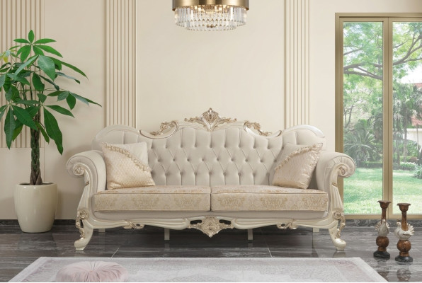 Sofa trzyosobowa 3 Siedziba sofa materiałowa sofa tapicerowana beżowy materiał Chesterfield