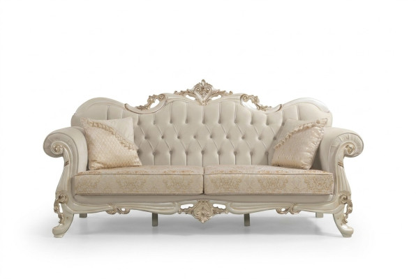 Sofa trzyosobowa 3 Siedziba sofa materiałowa sofa tapicerowana beżowy materiał Chesterfield