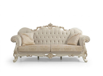 Sofa trzyosobowa 3 Siedziba sofa materiałowa sofa tapicerowana beżowy materiał Chesterfield