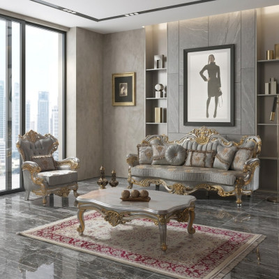 Zestaw sofowy sofa tapicerowana sofa kanapa niebieska tkanina sofa zestaw kanapa