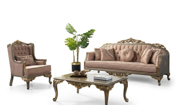 Luksusowy komplet wypoczynkowy Zestaw sofowy sofa tapicerowana w kolorze beżowym